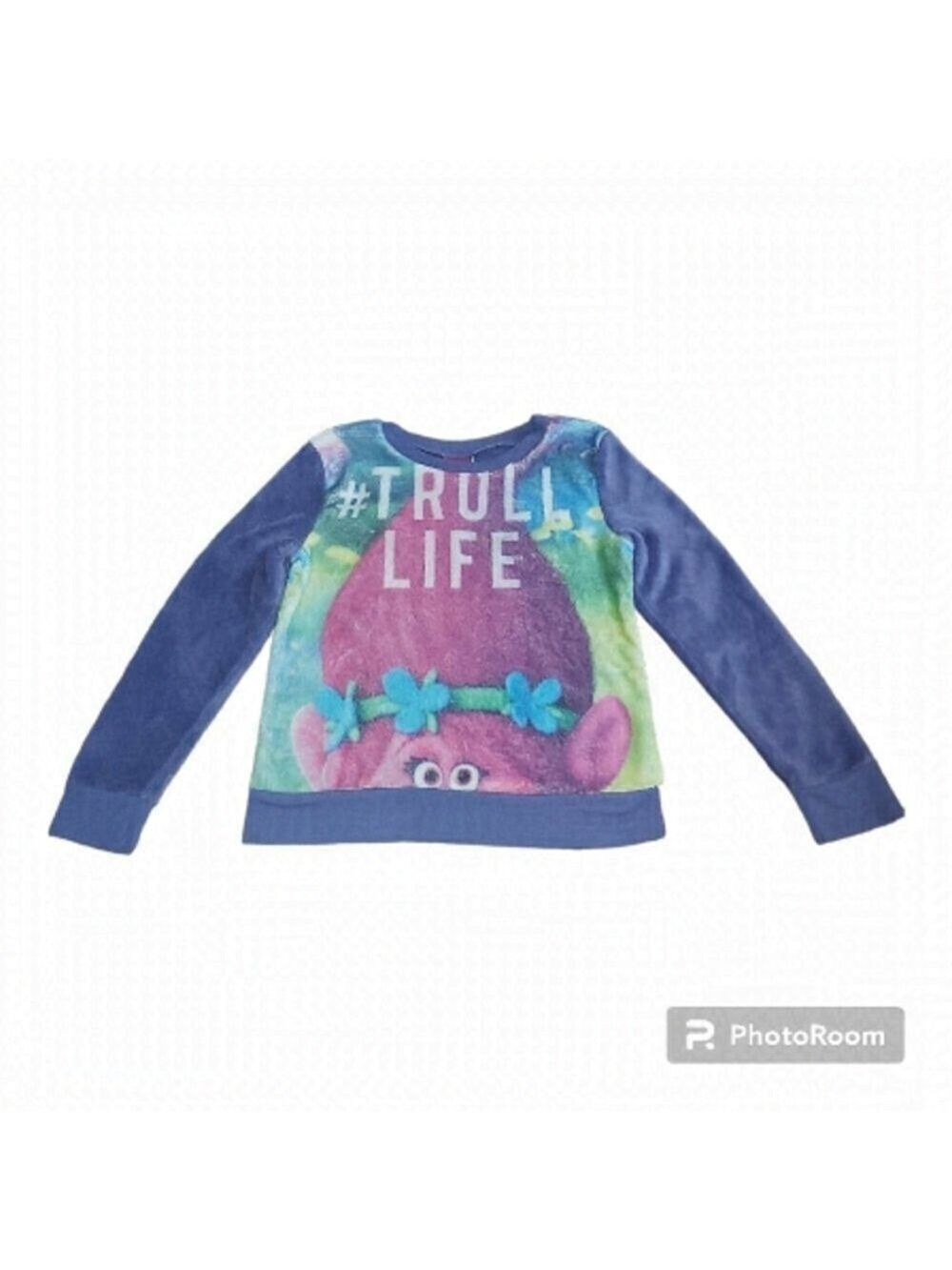GIRLS Size 7/8(S) Dreamworks Trolls Purple Long Sleeved 100% Polyester Shirt